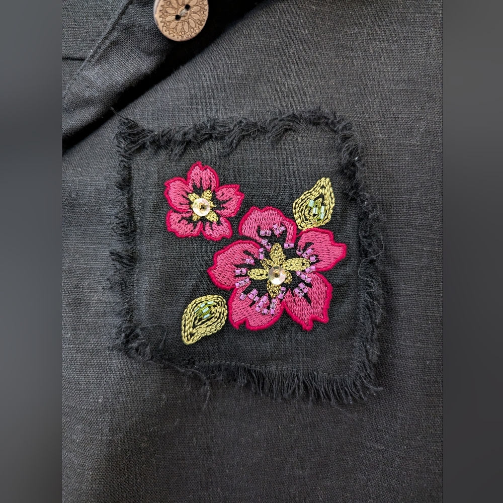 Retro Linen Beach Floral Button Down SunBay Sport Top - Picture 6 of 7